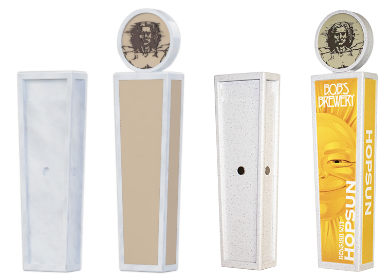 Tap handle digital renders followed by images of the a physical version.